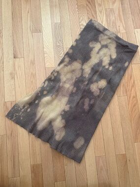 Ribbed Tie-Dye Midi Skirt in Brown and Cream